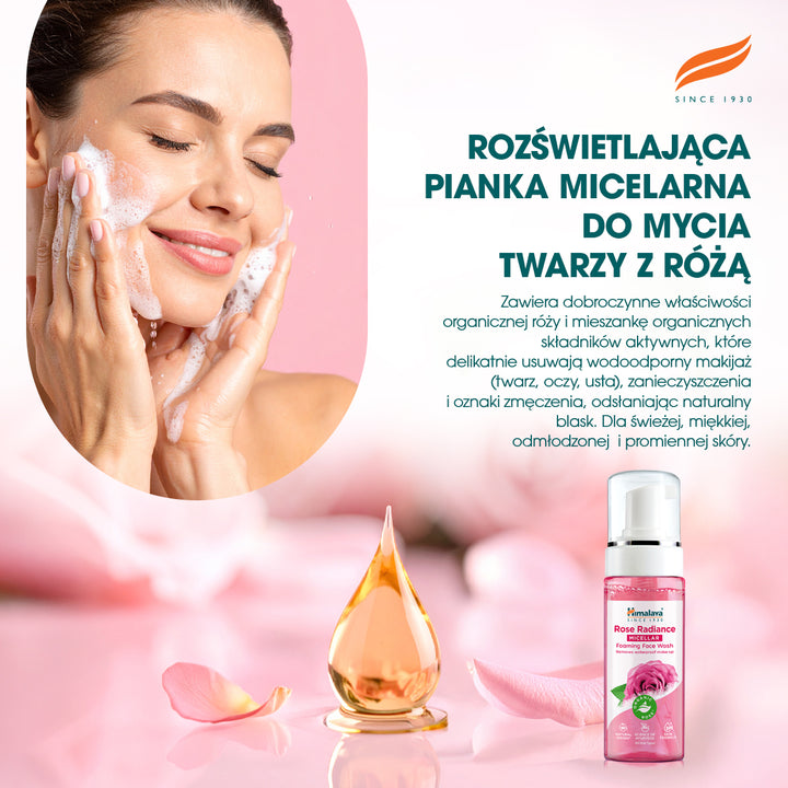 HIMALAYA ROZŚWIETLAJĄCA, MICELARNA PIANKA DO MYCIA TWARZY Z ORGANICZNĄ RÓŻĄ 150ML