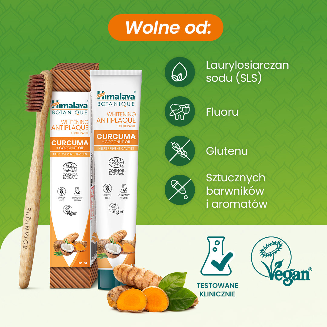 Himalaya Botanique Wybielająca pasta do zębów przeciw płytce nazębnej z Kurkumą i Olejem Kokosowym 75 ml