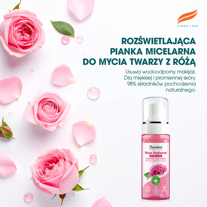 HIMALAYA ROZŚWIETLAJĄCA, MICELARNA PIANKA DO MYCIA TWARZY Z ORGANICZNĄ RÓŻĄ 150ML