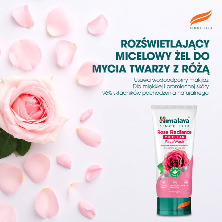 HIMALAYA ROZŚWIETLAJĄCY, MICELARNY ŻEL DO MYCIA TWARZY Z ORGANICZNĄ RÓŻĄ 150ML