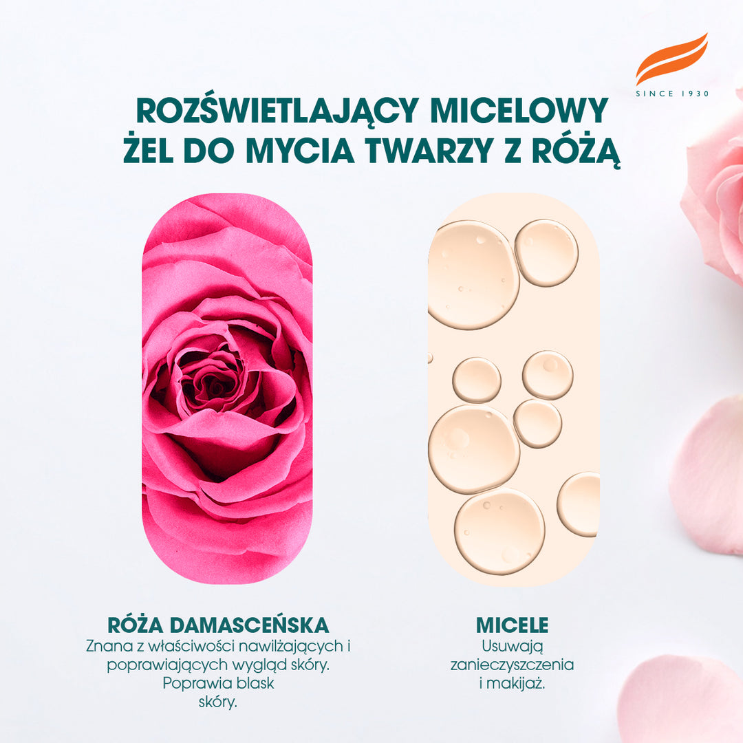 HIMALAYA ROZŚWIETLAJĄCY, MICELARNY ŻEL DO MYCIA TWARZY Z ORGANICZNĄ RÓŻĄ 150ML