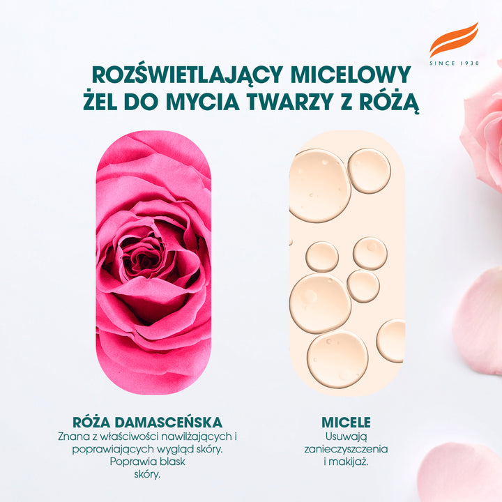 HIMALAYA ROZŚWIETLAJĄCY, MICELARNY ŻEL DO MYCIA TWARZY Z ORGANICZNĄ RÓŻĄ 150ML