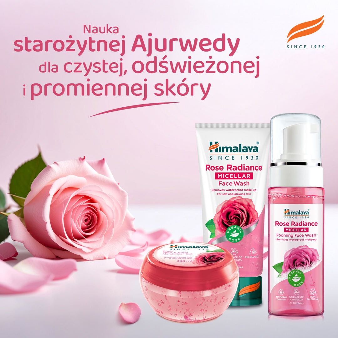 HIMALAYA ROZŚWIETLAJĄCY, MICELARNY ŻEL DO MYCIA TWARZY Z ORGANICZNĄ RÓŻĄ 150ML