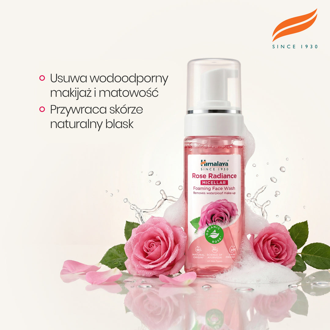 HIMALAYA ROZŚWIETLAJĄCA, MICELARNA PIANKA DO MYCIA TWARZY Z ORGANICZNĄ RÓŻĄ 150ML