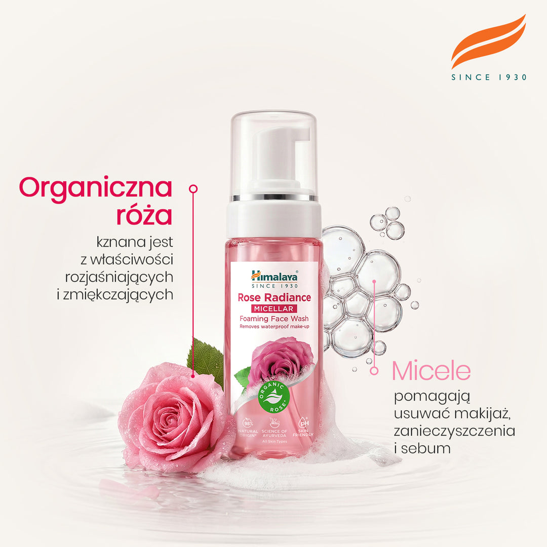 HIMALAYA ROZŚWIETLAJĄCA, MICELARNA PIANKA DO MYCIA TWARZY Z ORGANICZNĄ RÓŻĄ 150ML