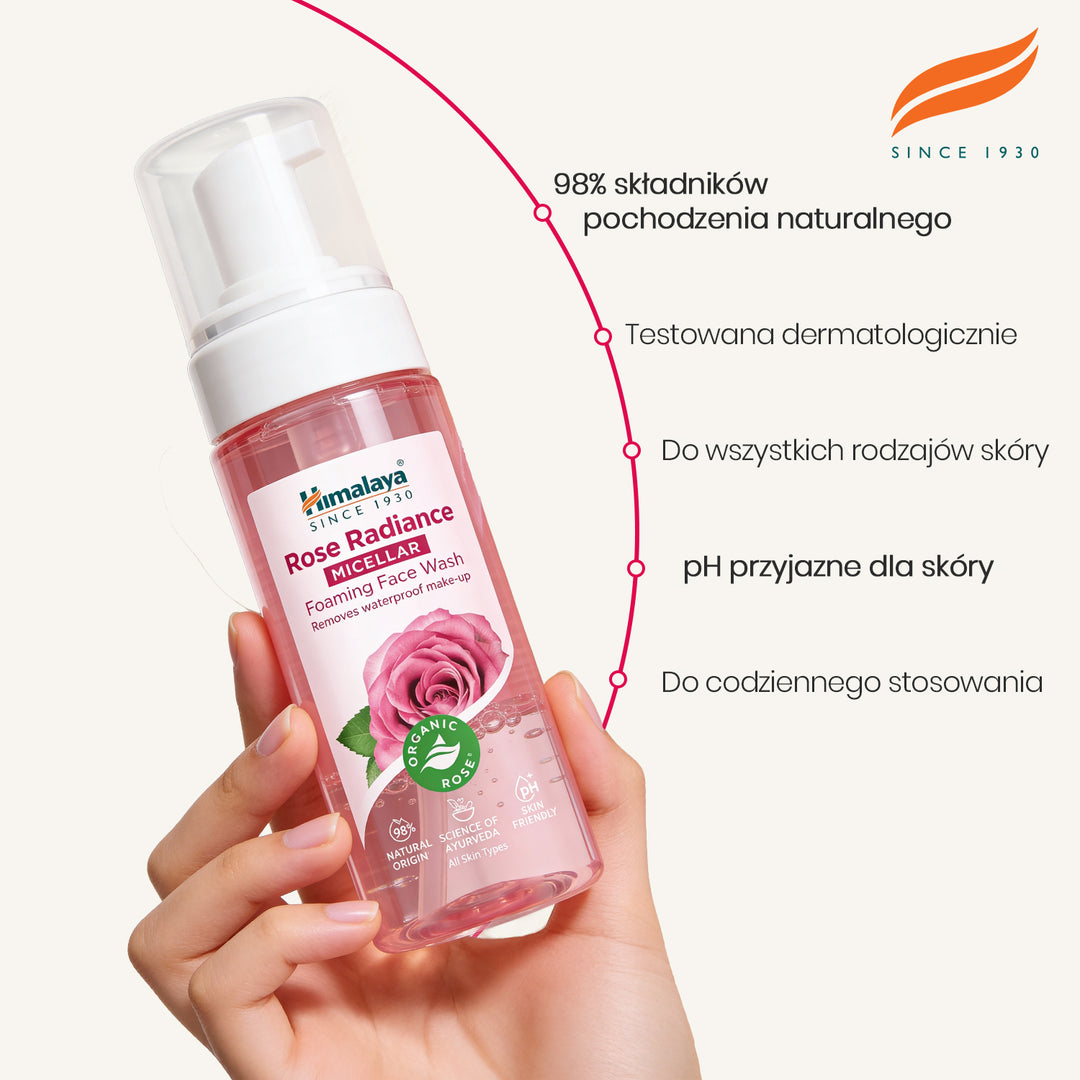 HIMALAYA ROZŚWIETLAJĄCA, MICELARNA PIANKA DO MYCIA TWARZY Z ORGANICZNĄ RÓŻĄ 150ML
