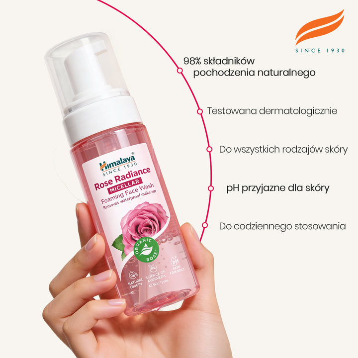 HIMALAYA ROZŚWIETLAJĄCA, MICELARNA PIANKA DO MYCIA TWARZY Z ORGANICZNĄ RÓŻĄ 150ML
