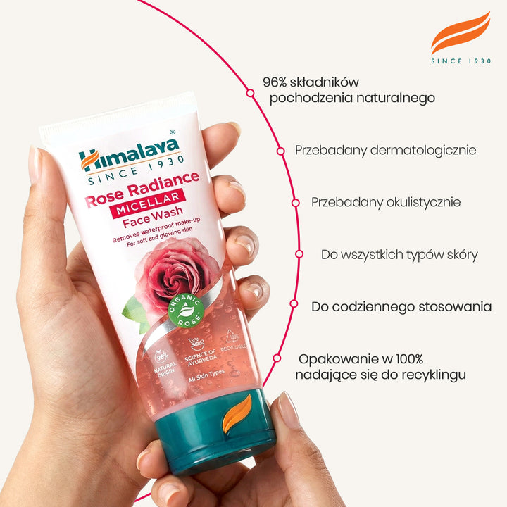 HIMALAYA ROZŚWIETLAJĄCY, MICELARNY ŻEL DO MYCIA TWARZY Z ORGANICZNĄ RÓŻĄ 150ML